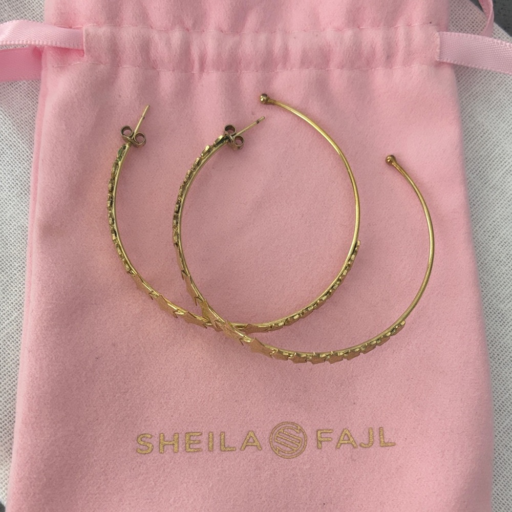 Sheila Fajl Corona Star Hoops in Brushed 18K Gold Plated Small 2”